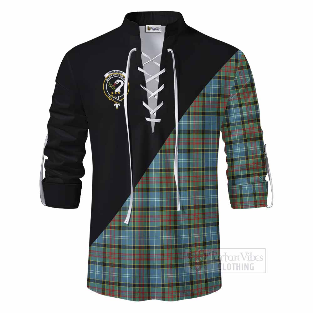 Tartan Vibes Clothing Brisbane Tartan Ghillie Kilt Shirt with Family Crest and Military Logo Style