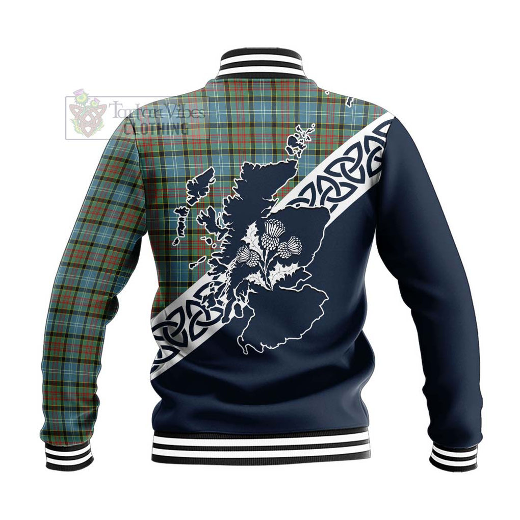 Tartan Vibes Clothing Brisbane Tartan Baseball Jacket Featuring Thistle and Scotland Map