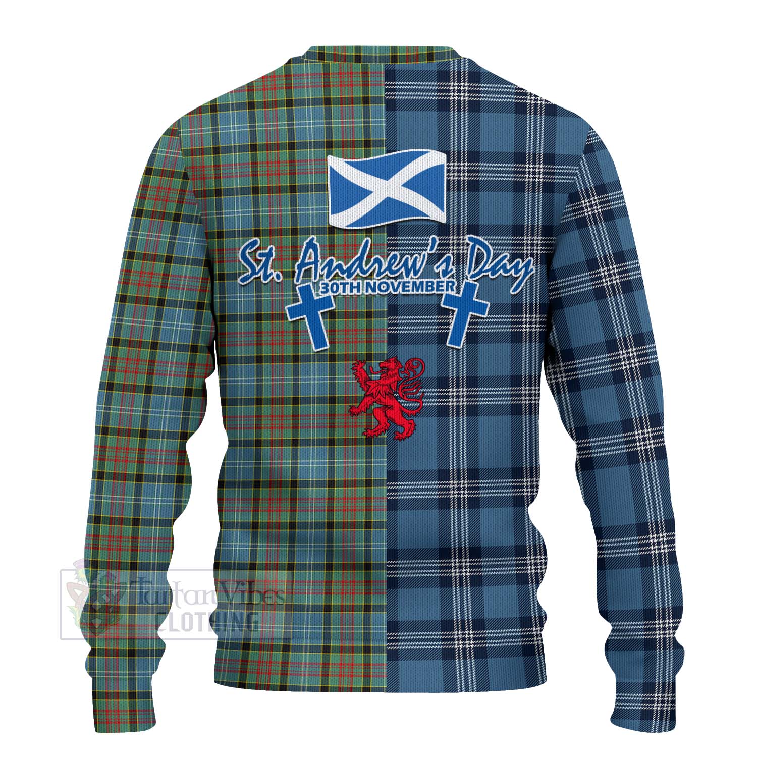 Tartan Vibes Clothing Brisbane Tartan Knitted Sweater Happy St. Andrew's Day Half Tartan Style