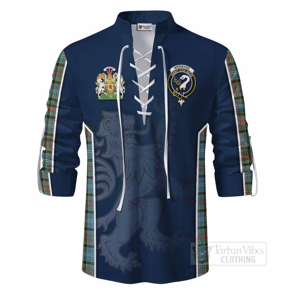 Tartan Vibes Clothing Brisbane Tartan Ghillie Kilt Shirt with Family Crest and Lion Rampant Vibes Sport Style