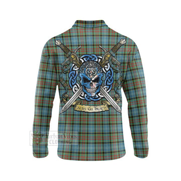 Tartan Vibes Clothing Brisbane Tartan Long Sleeve Polo Shirt with Family Crest Celtic Skull Style