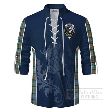 Tartan Vibes Clothing Brisbane Tartan Ghillie Kilt Shirt with Family Crest and Scottish Thistle Vibes Sport Style