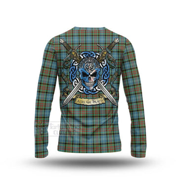 Tartan Vibes Clothing Brisbane Tartan Long Sleeve T-Shirt with Family Crest Celtic Skull Style