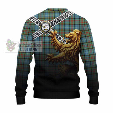 Brisbane Crest Tartan Knitted Sweater with Golden Lion Emblem Celtic Style