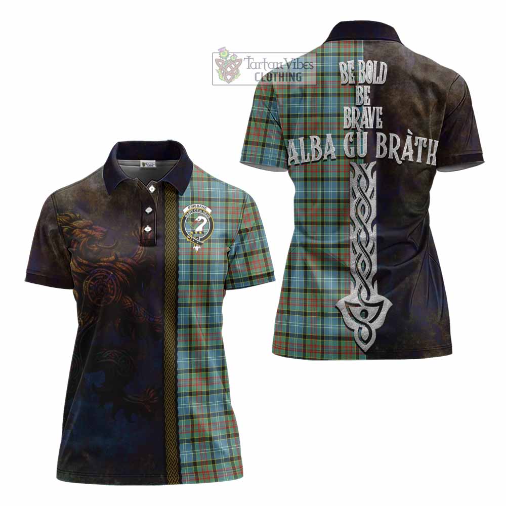 Tartan Vibes Clothing Brisbane Tartan Family Crest Women's Polo Shirt Alba Gu Brath Be Brave Lion Ancient Style