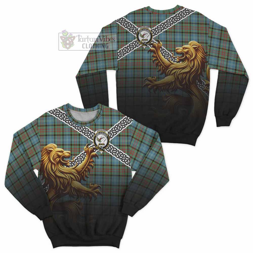 Tartan Vibes Clothing Brisbane Crest Tartan Sweatshirt with Golden Lion Emblem Celtic Style