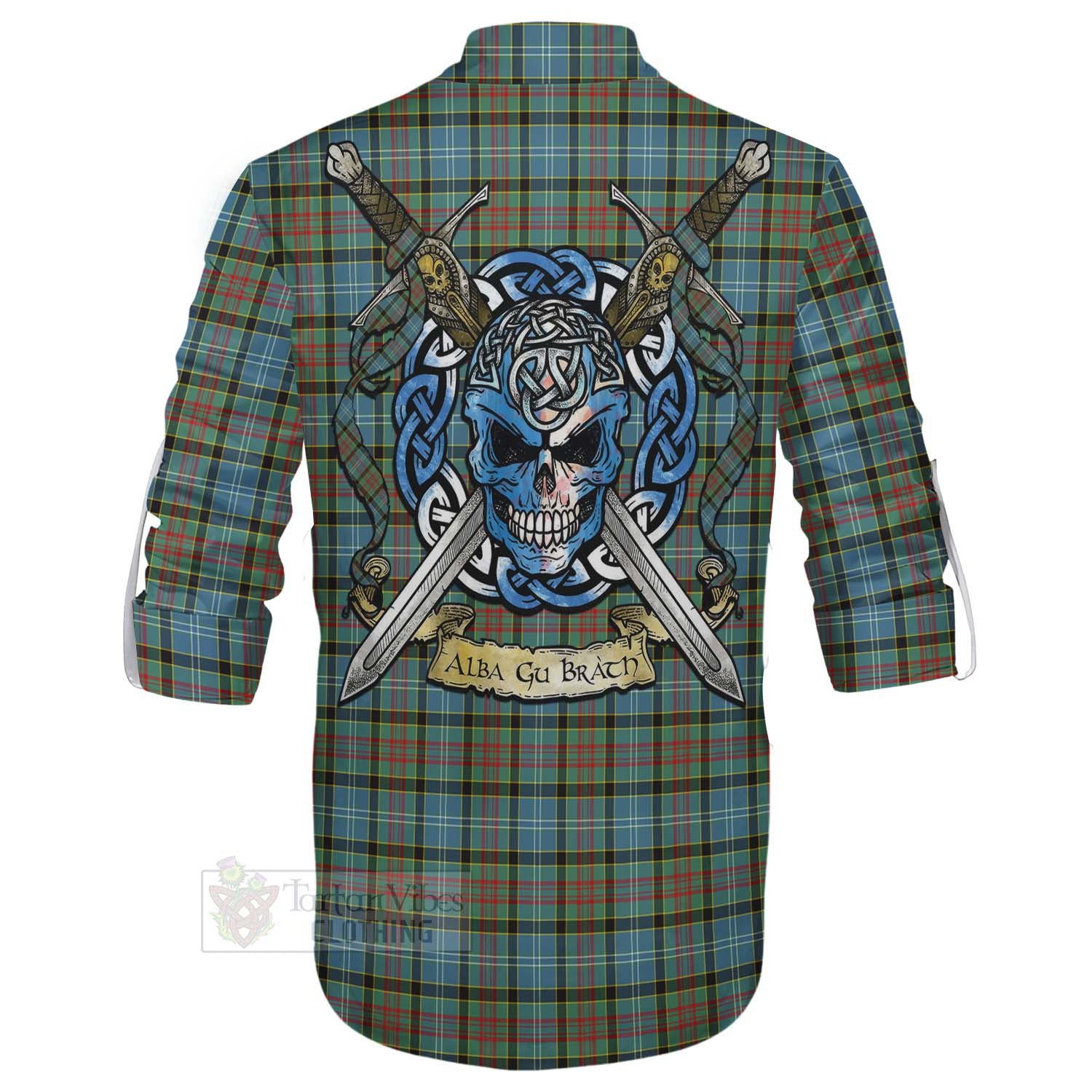 Tartan Vibes Clothing Brisbane Tartan Ghillie Kilt Shirt with Family Crest Celtic Skull Style