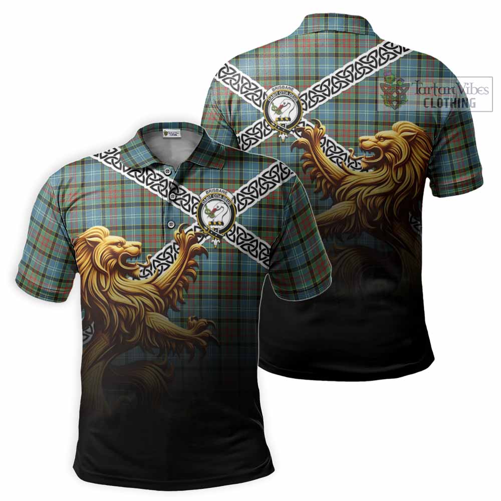 Brisbane Crest Tartan Polo Shirt with Golden Lion Emblem Celtic Style - Tartan Vibes Clothing