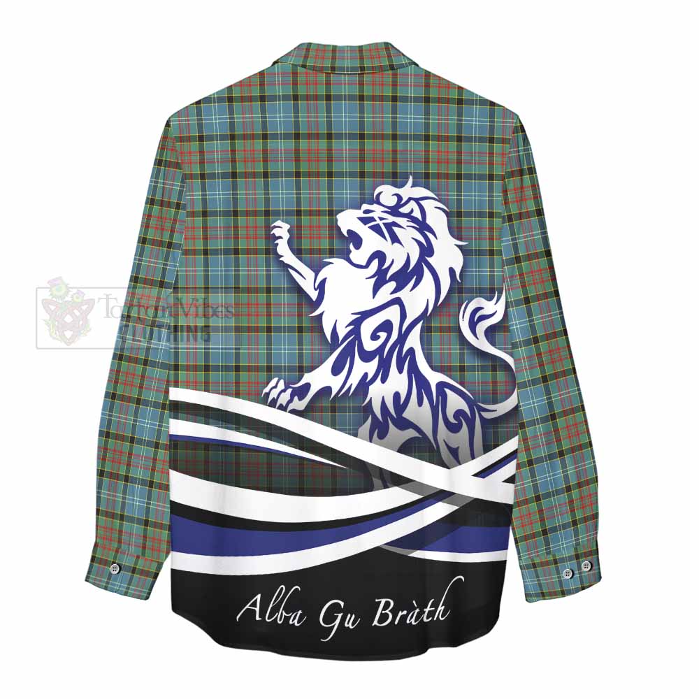 Tartan Vibes Clothing Brisbane Tartan Women's Casual Shirt with Alba Gu Brath Regal Lion Emblem