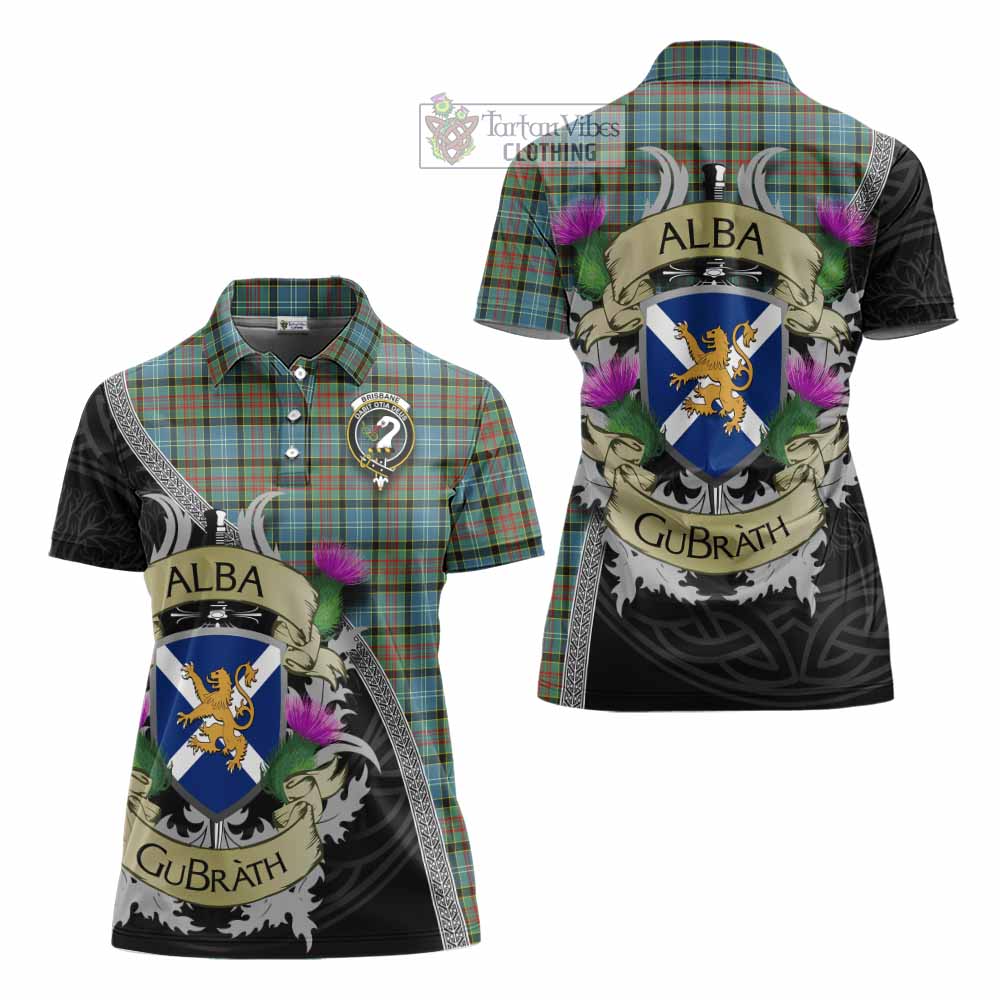 Tartan Vibes Clothing Brisbane Tartan Family Crest Women's Polo Shirt Lion Rampant Royal Thistle Shield Celtic Inspired