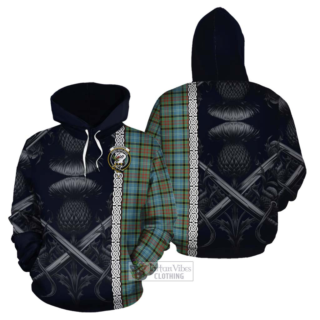 Tartan Vibes Clothing Brisbane Tartan Cotton Hoodie with Family Crest Cross Sword Thistle Celtic Vibes