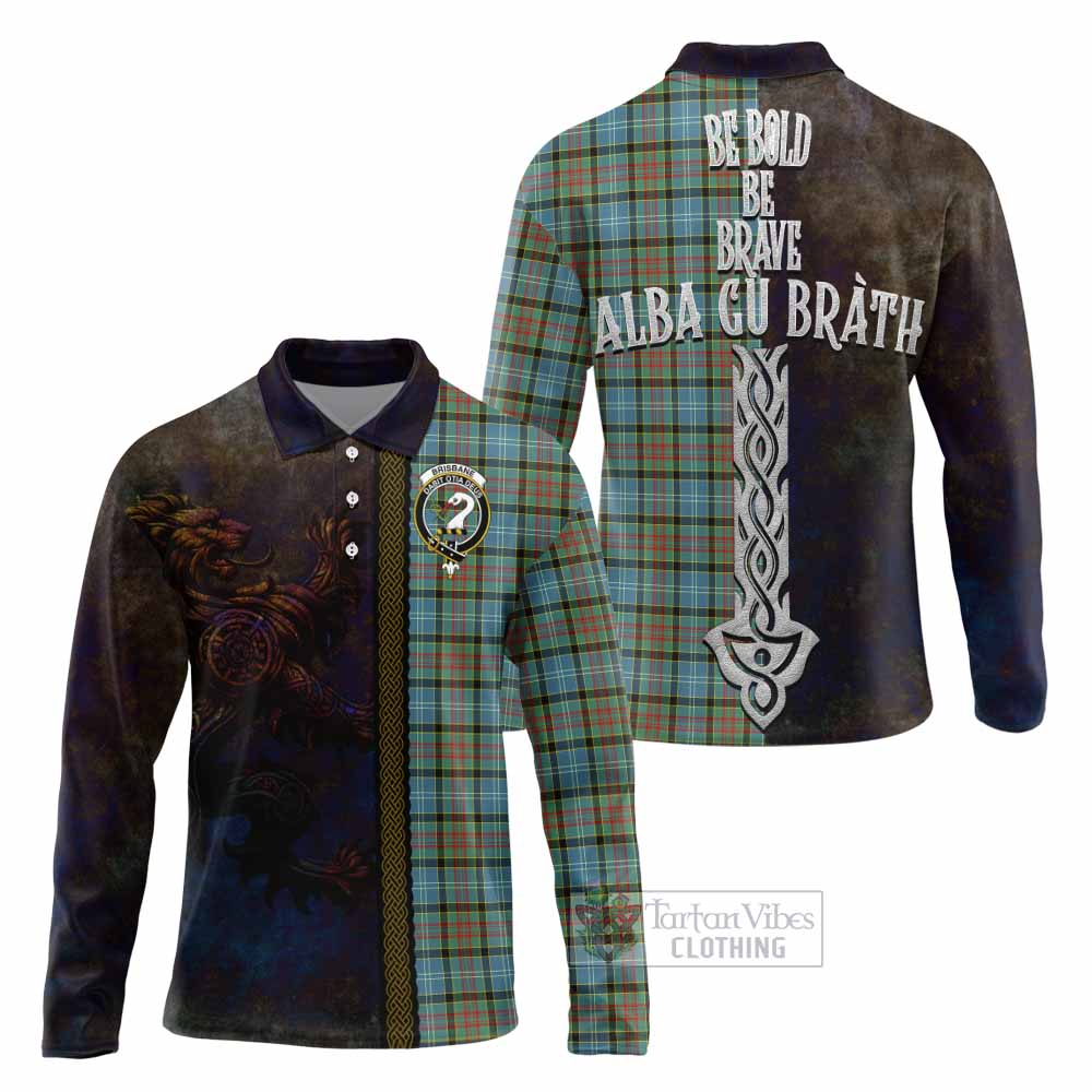 Tartan Vibes Clothing Brisbane Tartan Family Crest Long Sleeve Polo Shirt Alba Gu Brath Be Brave Lion Ancient Style