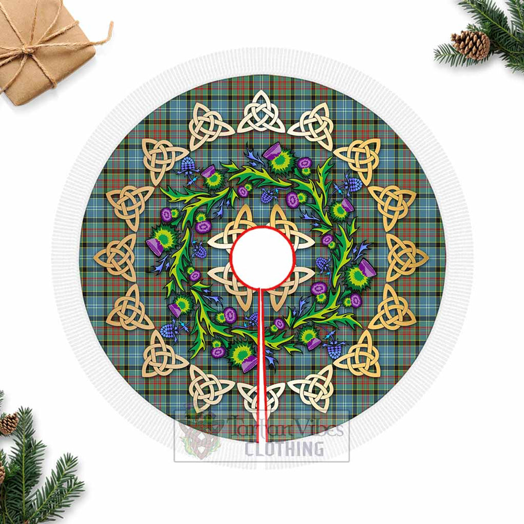 Brisbane Tartan Christmas Tree Skirt with Thistle Celtic Knot Style Fringed Tree Skirts - Tartan Vibes Clothing