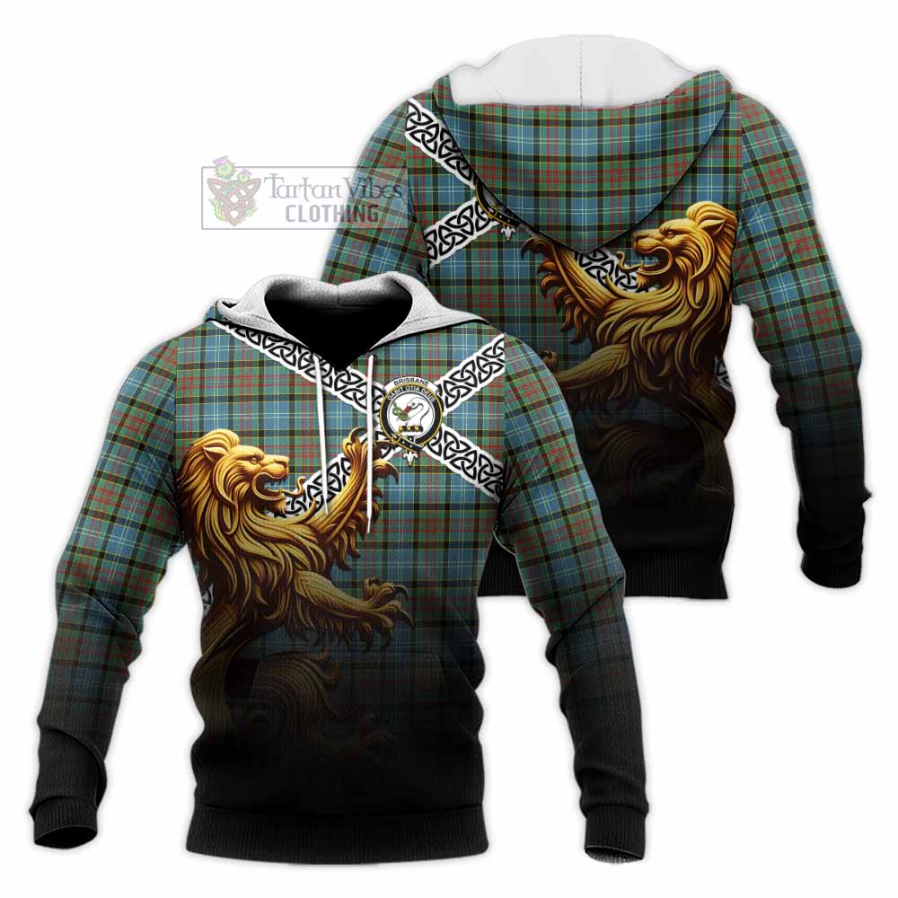 Tartan Vibes Clothing Brisbane Crest Tartan Knitted Hoodie with Golden Lion Emblem Celtic Style