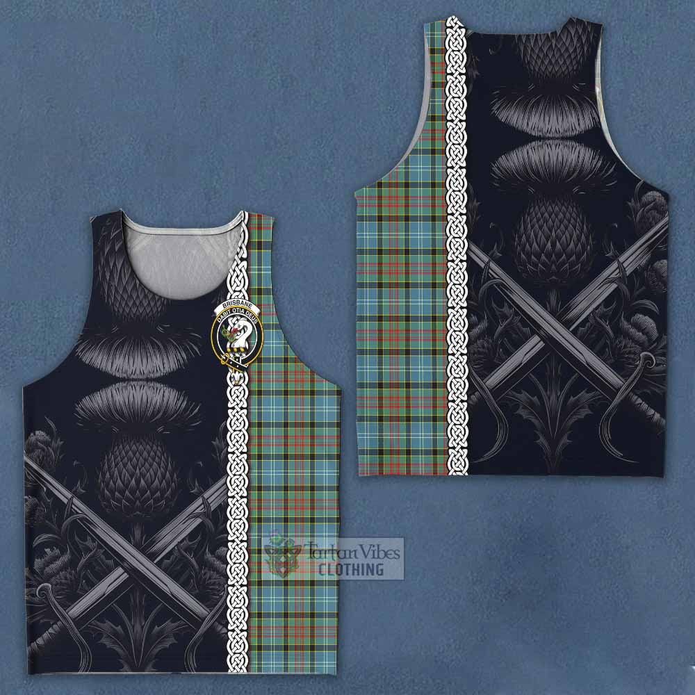 Tartan Vibes Clothing Brisbane Tartan Men's Tank Top with Family Crest Cross Sword Thistle Celtic Vibes