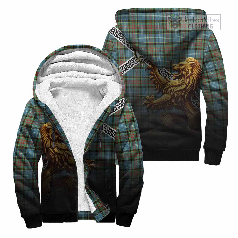 Tartan Vibes Clothing Brisbane Crest Tartan Sherpa Hoodie with Golden Lion Emblem Celtic Style