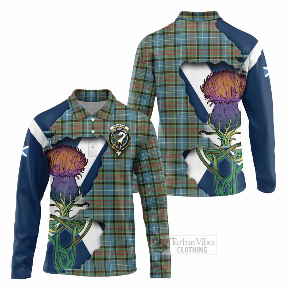 Tartan Vibes Clothing Brisbane Tartan Family Crest Long Sleeve Polo Shirt Scottish Thistle Celtic Inspired