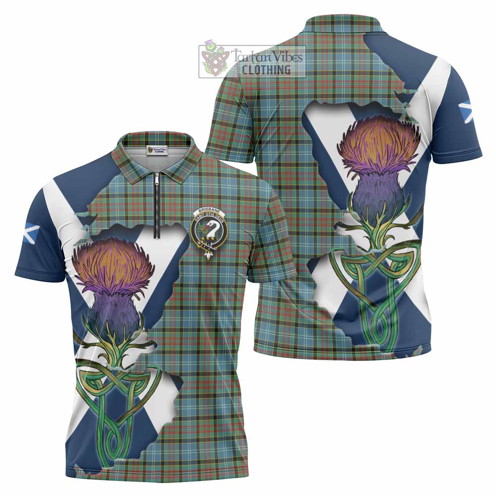 Tartan Vibes Clothing Brisbane Tartan Family Crest Zipper Polo Shirt Scottish Thistle Celtic Inspired