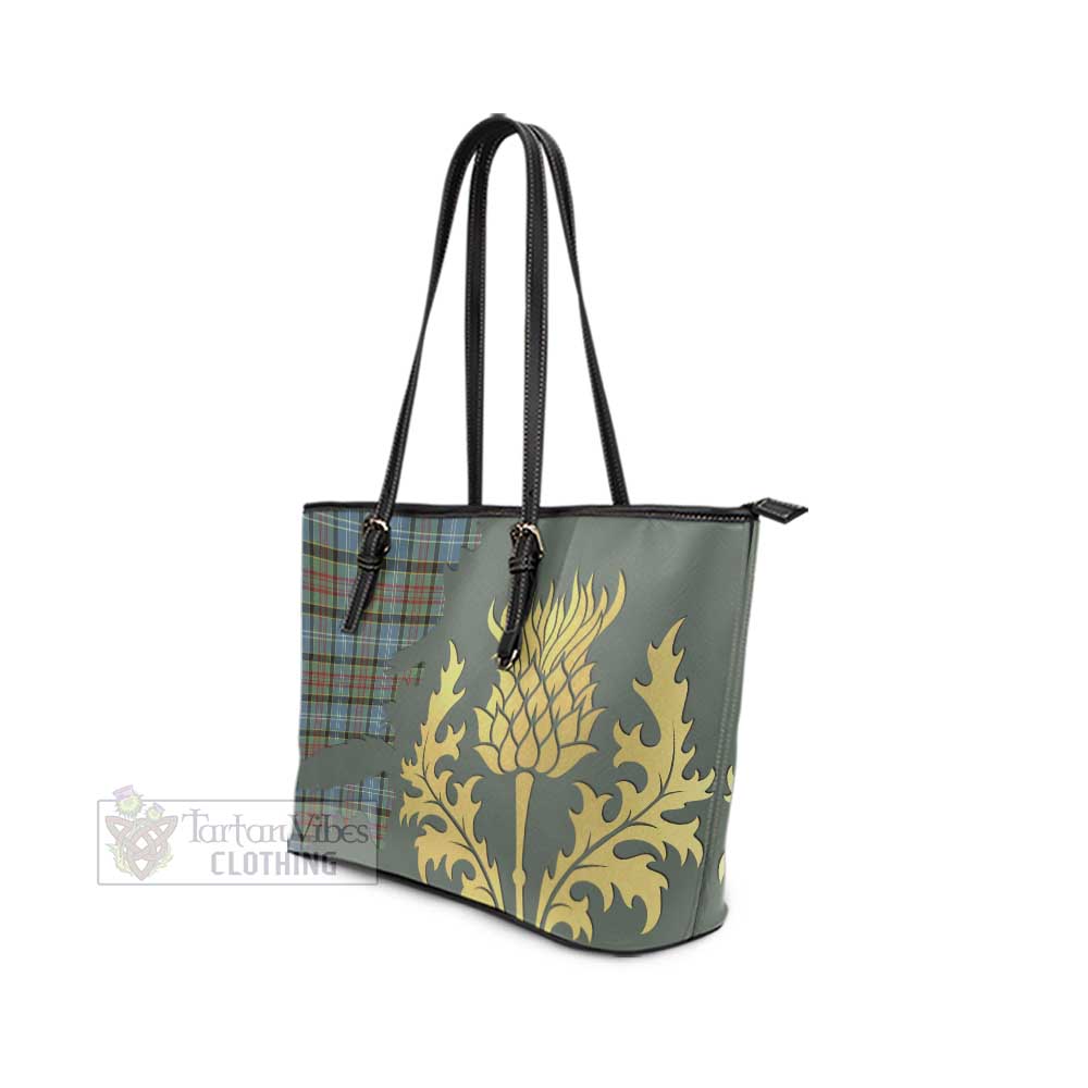 Tartan Vibes Clothing Brisbane Tartan Leather Tote Bag Gold Thistle Style