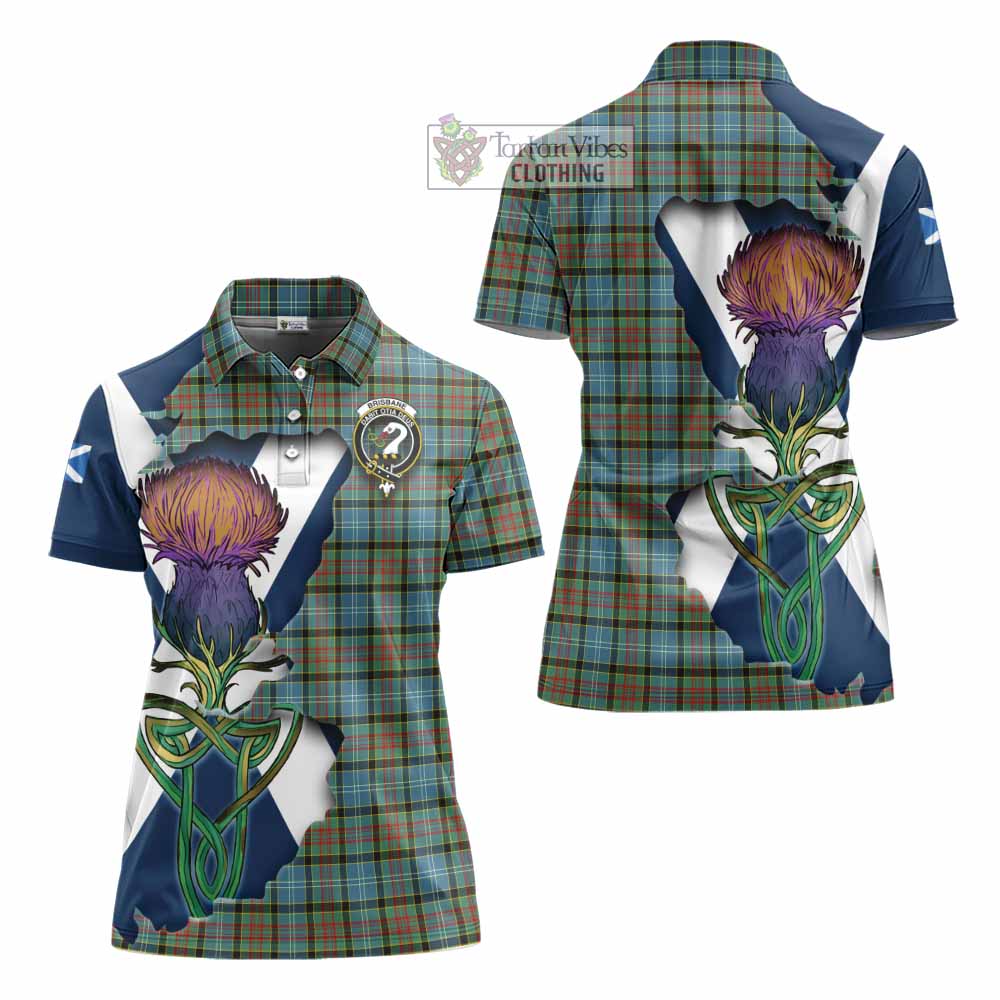 Tartan Vibes Clothing Brisbane Tartan Family Crest Women's Polo Shirt Scottish Thistle Celtic Inspired