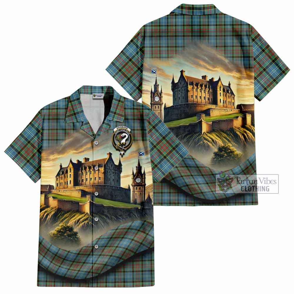 Tartan Vibes Clothing Brisbane Tartan Family Crest Short Sleeve Button Shirt with Scottish Ancient Castle Style
