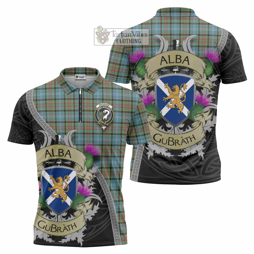 Tartan Vibes Clothing Brisbane Tartan Family Crest Zipper Polo Shirt Lion Rampant Royal Thistle Shield Celtic Inspired