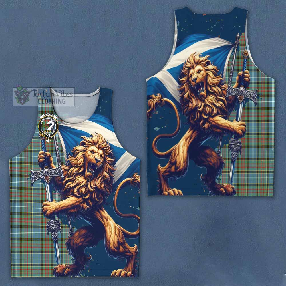 Tartan Vibes Clothing Brisbane Tartan Family Crest Men's Tank Top with Scottish Majestic Lion