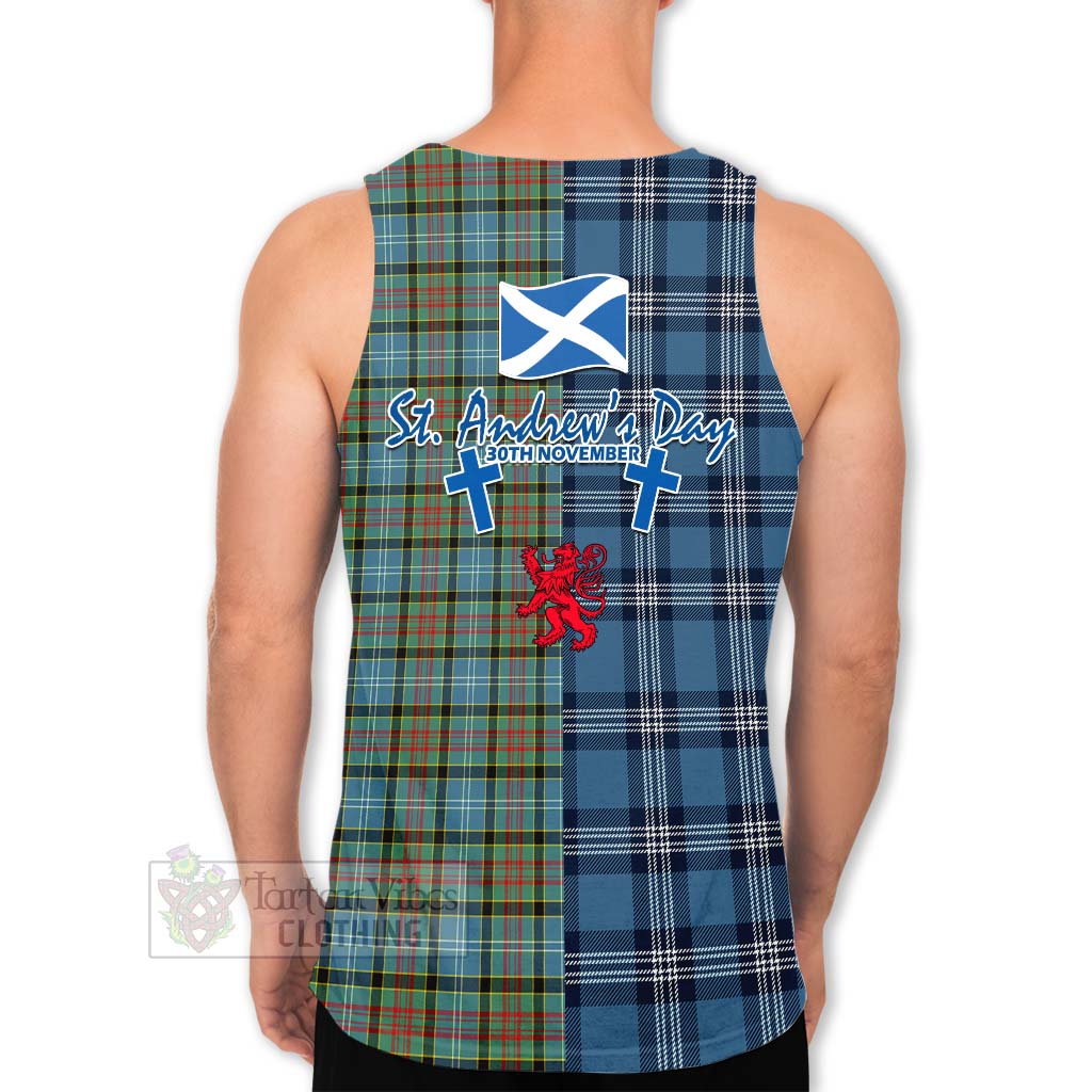 Tartan Vibes Clothing Brisbane Tartan Men's Tank Top Happy St. Andrew's Day Half Tartan Style