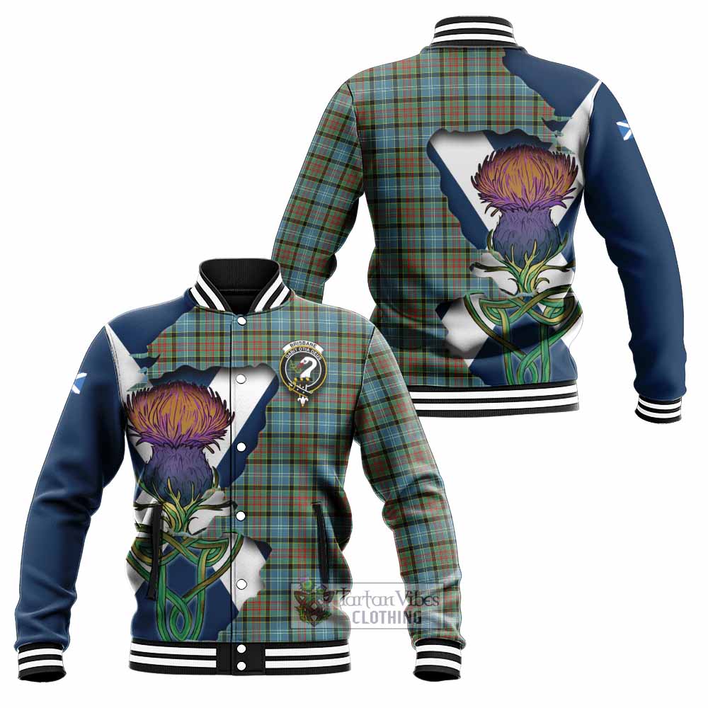 Tartan Vibes Clothing Brisbane Tartan Family Crest Baseball Jacket Scottish Thistle Celtic Inspired