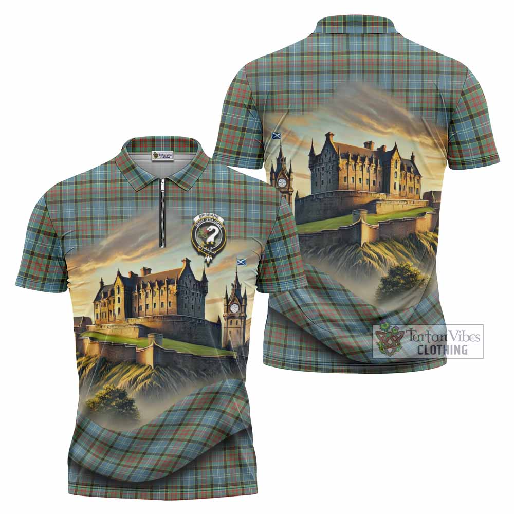 Tartan Vibes Clothing Brisbane Tartan Family Crest Zipper Polo Shirt with Scottish Ancient Castle Stype