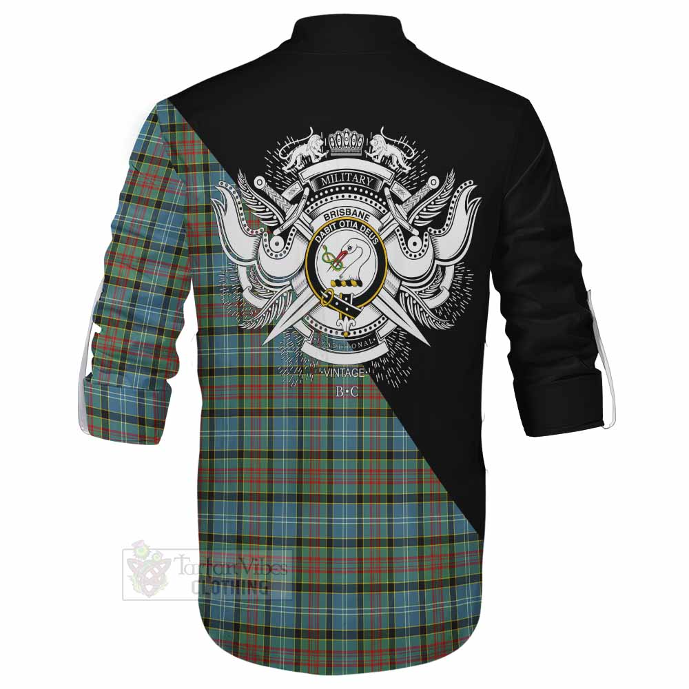 Tartan Vibes Clothing Brisbane Tartan Ghillie Kilt Shirt with Family Crest and Military Logo Style