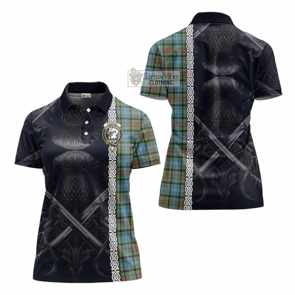 Tartan Vibes Clothing Brisbane Tartan Women's Polo Shirt with Family Crest Cross Sword Thistle Celtic Vibes