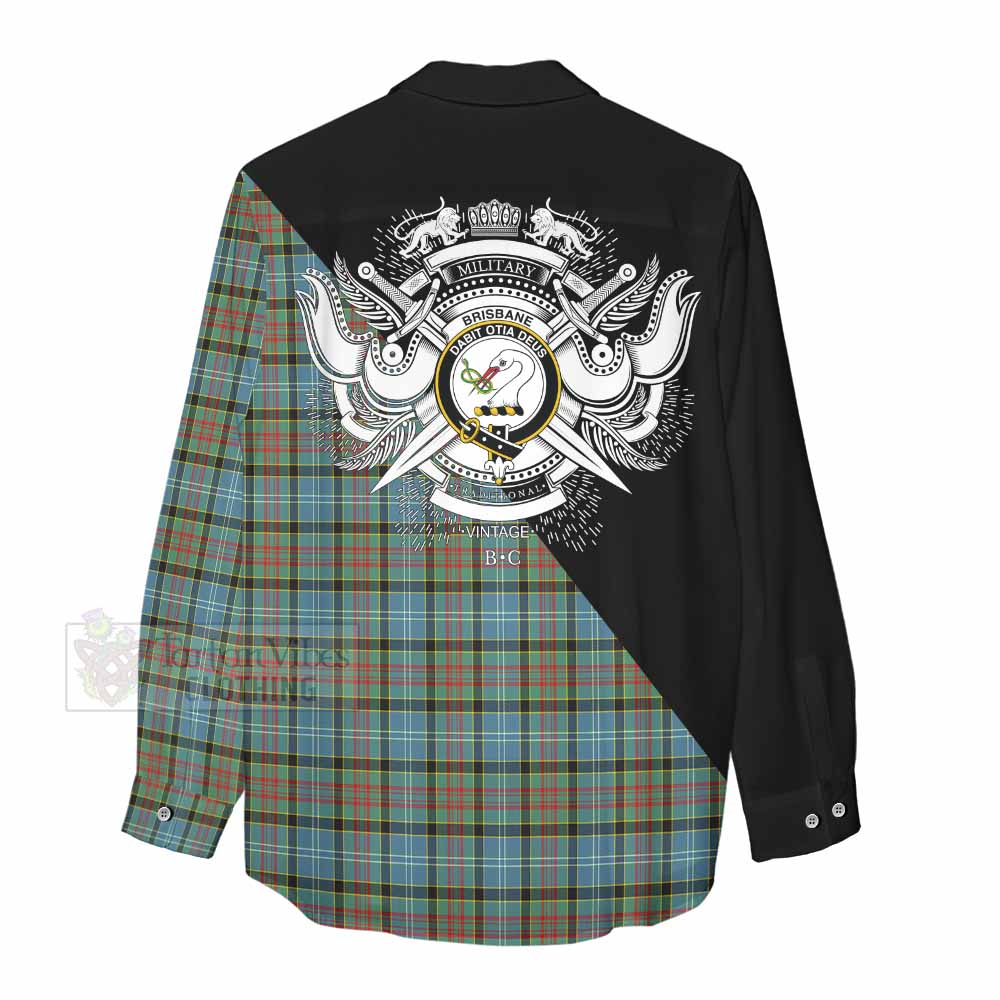 Tartan Vibes Clothing Brisbane Tartan Women's Casual Shirt with Family Crest and Military Logo Style
