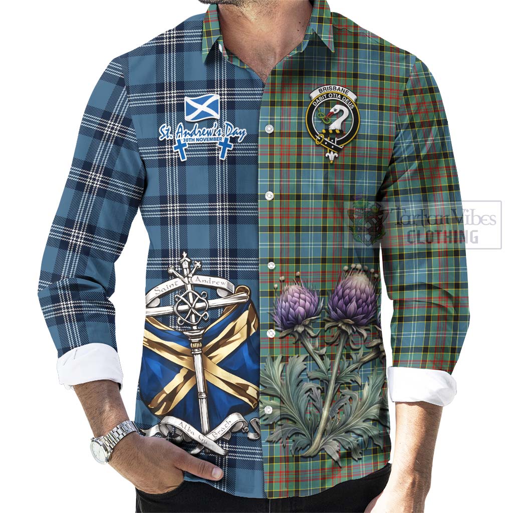Tartan Vibes Clothing Brisbane Tartan Long Sleeve Button Shirt Happy St. Andrew's Day Half Tartan Style