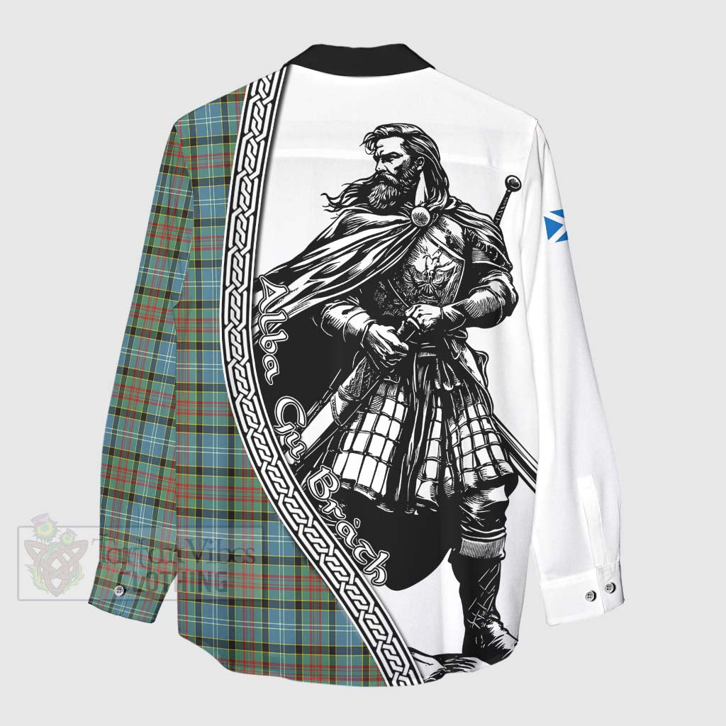 Tartan Vibes Clothing Brisbane Tartan Clan Crest Women's Casual Shirt with Highlander Warrior Celtic Style