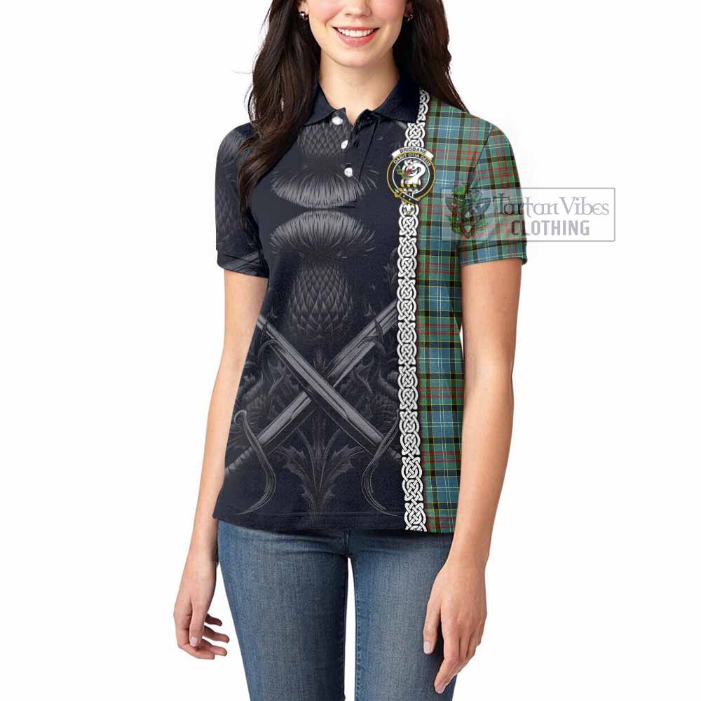 Tartan Vibes Clothing Brisbane Tartan Women's Polo Shirt with Family Crest Cross Sword Thistle Celtic Vibes
