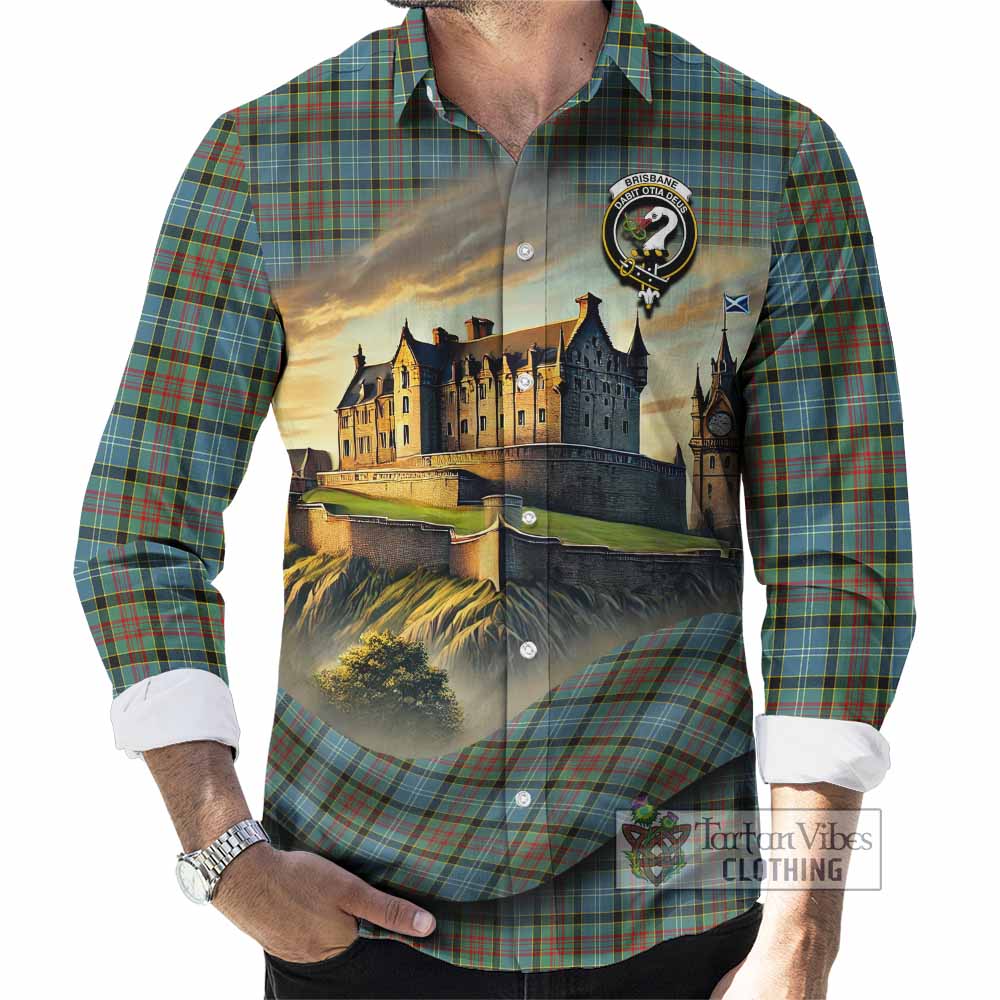 Tartan Vibes Clothing Brisbane Tartan Family Crest Long Sleeve Button Shirt with Scottish Ancient Castle Style