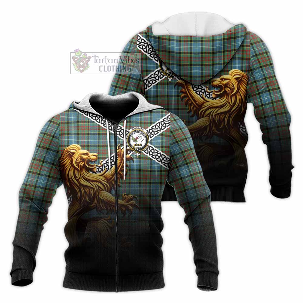 Tartan Vibes Clothing Brisbane Crest Tartan Knitted Hoodie with Golden Lion Emblem Celtic Style