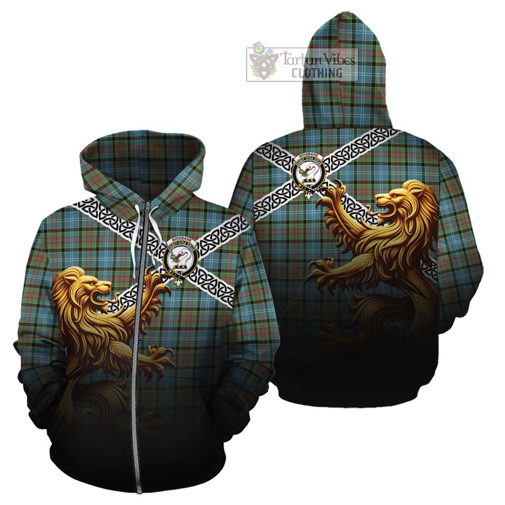 Tartan Vibes Clothing Brisbane Crest Tartan Cotton Hoodie with Golden Lion Emblem Celtic Style
