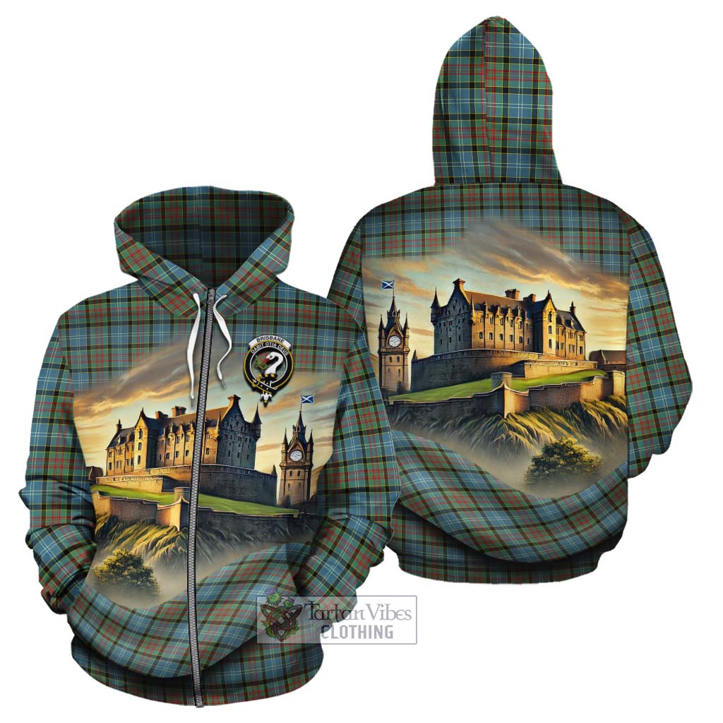 Tartan Vibes Clothing Brisbane Tartan Family Crest Cotton Hoodie with Scottish Ancient Castle Style