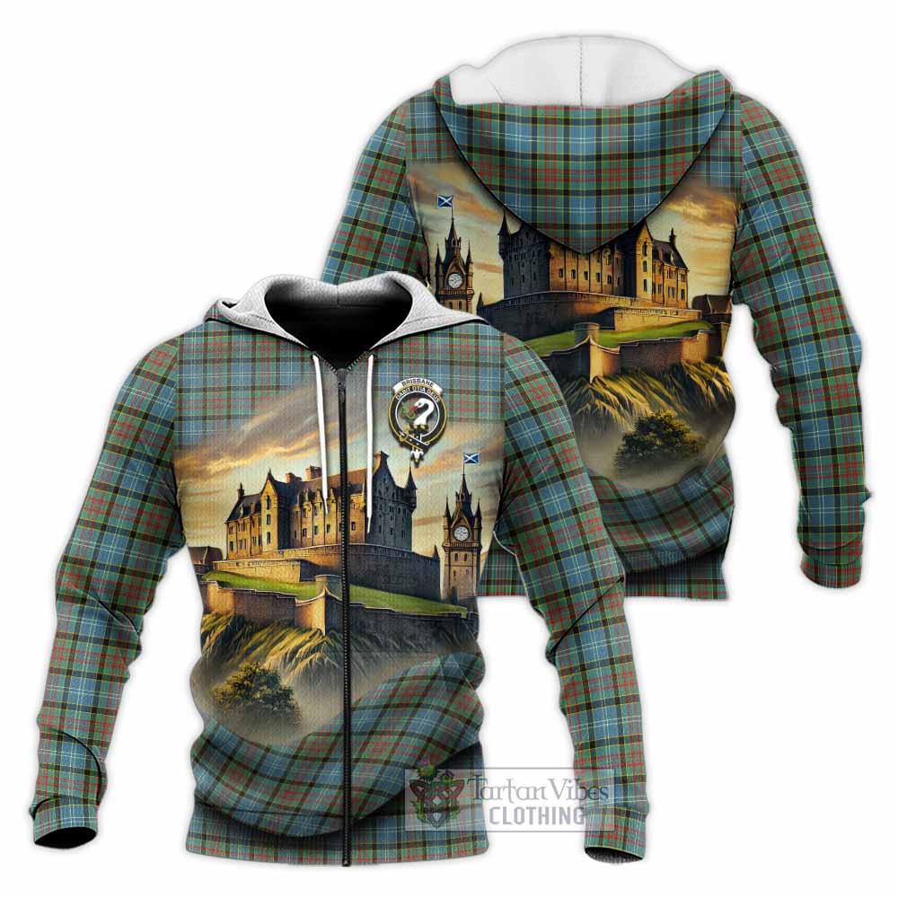 Tartan Vibes Clothing Brisbane Tartan Family Crest Knitted Hoodie with Scottish Ancient Castle Style