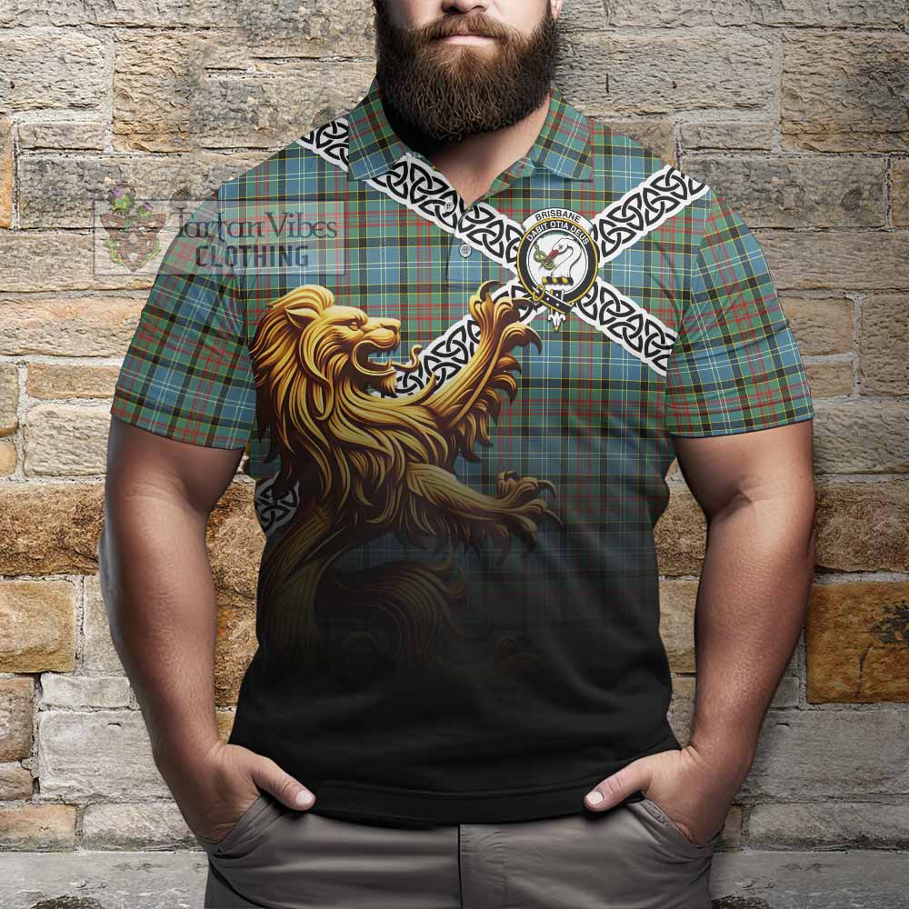 Brisbane Crest Tartan Polo Shirt with Golden Lion Emblem Celtic Style - Tartan Vibes Clothing