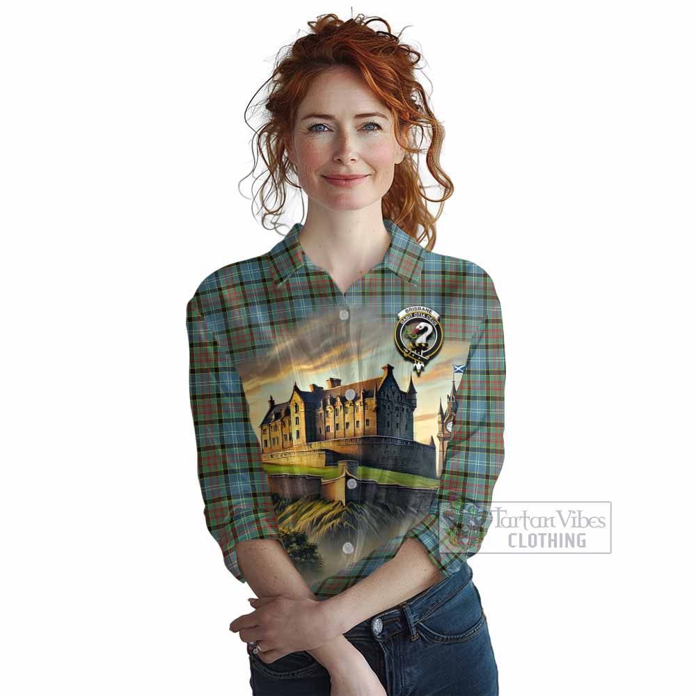Tartan Vibes Clothing Brisbane Tartan Family Crest Women's Casual Shirt with Scottish Ancient Castle Style