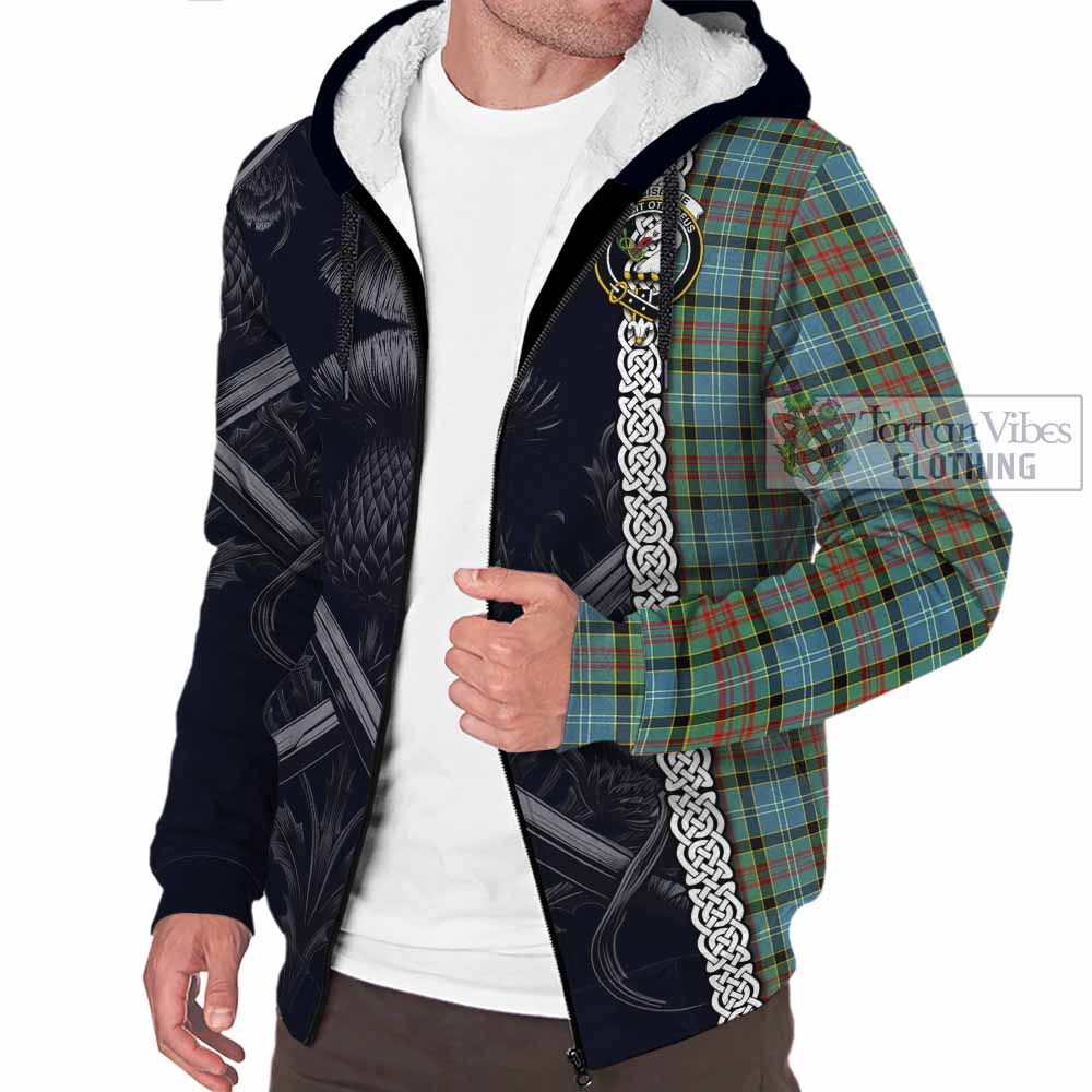 Tartan Vibes Clothing Brisbane Tartan Sherpa Hoodie with Family Crest Cross Sword Thistle Celtic Vibes
