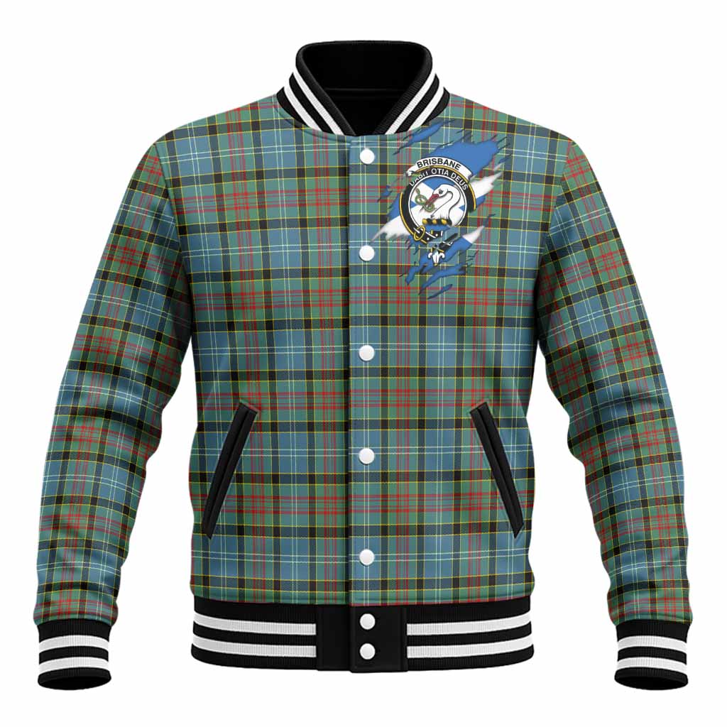 Brisbane Clan Crest In Me Tartan Baseball Jacket Scotland Flag Style