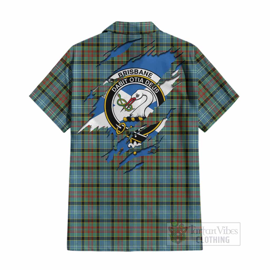 Brisbane Clan Crest In Me Tartan Cotton Hawaiian Shirt Scotland Flag Style