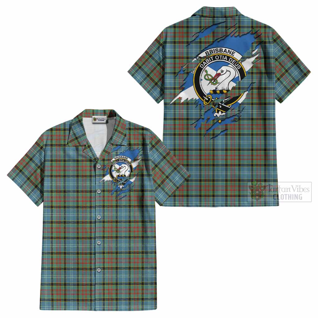Brisbane Clan Crest In Me Tartan Cotton Hawaiian Shirt Scotland Flag Style