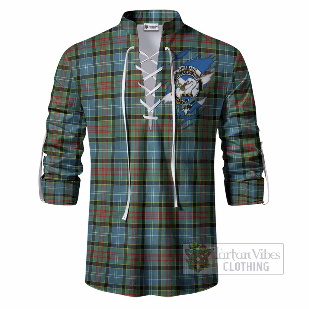 Brisbane Clan Crest In Me Tartan Ghillie Shirt Scotland Flag Style