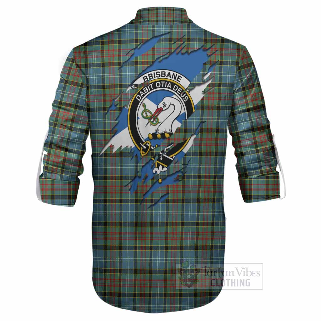 Brisbane Clan Crest In Me Tartan Ghillie Shirt Scotland Flag Style