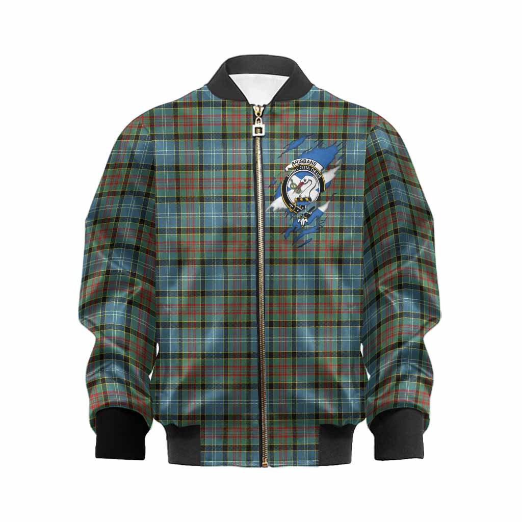 Brisbane Clan Crest In Me Tartan Kid Bomber Jacket Scotland Flag Style